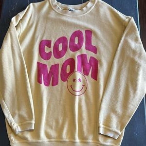 Yellow corded sweatshirt with cool mom and smiley face